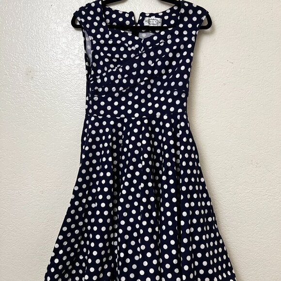 Maggie Tang Blue Polka Dot Retro Rockabilly Swing Dress 100% Cotton Small - Picture 1 of 11